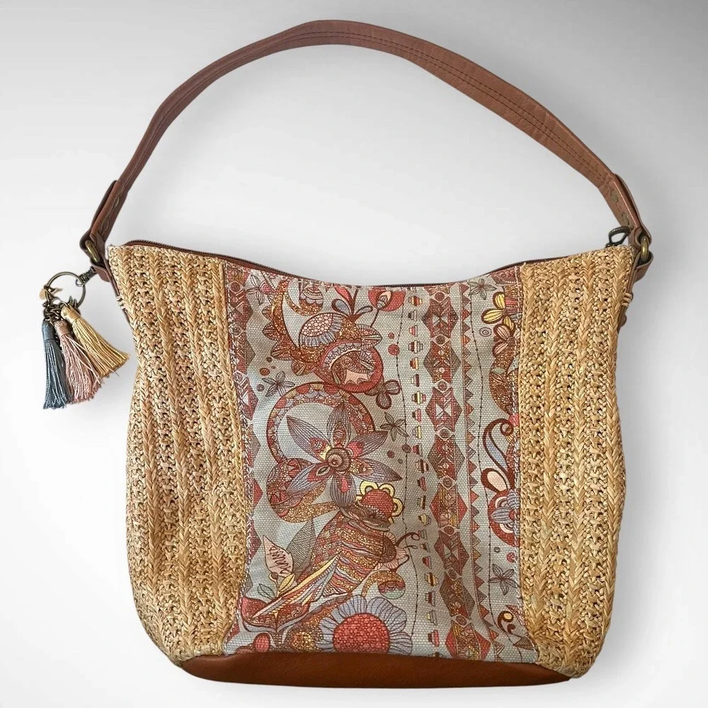 SAKROOTS Sky Spirit Desert Sequoia Straw Hobo Shoulder Bag | EUC - Picture 2 of 7